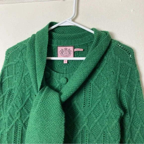 Juicy Couture green merino wool cashmere cable knit sweater S - Picture 3 of 10